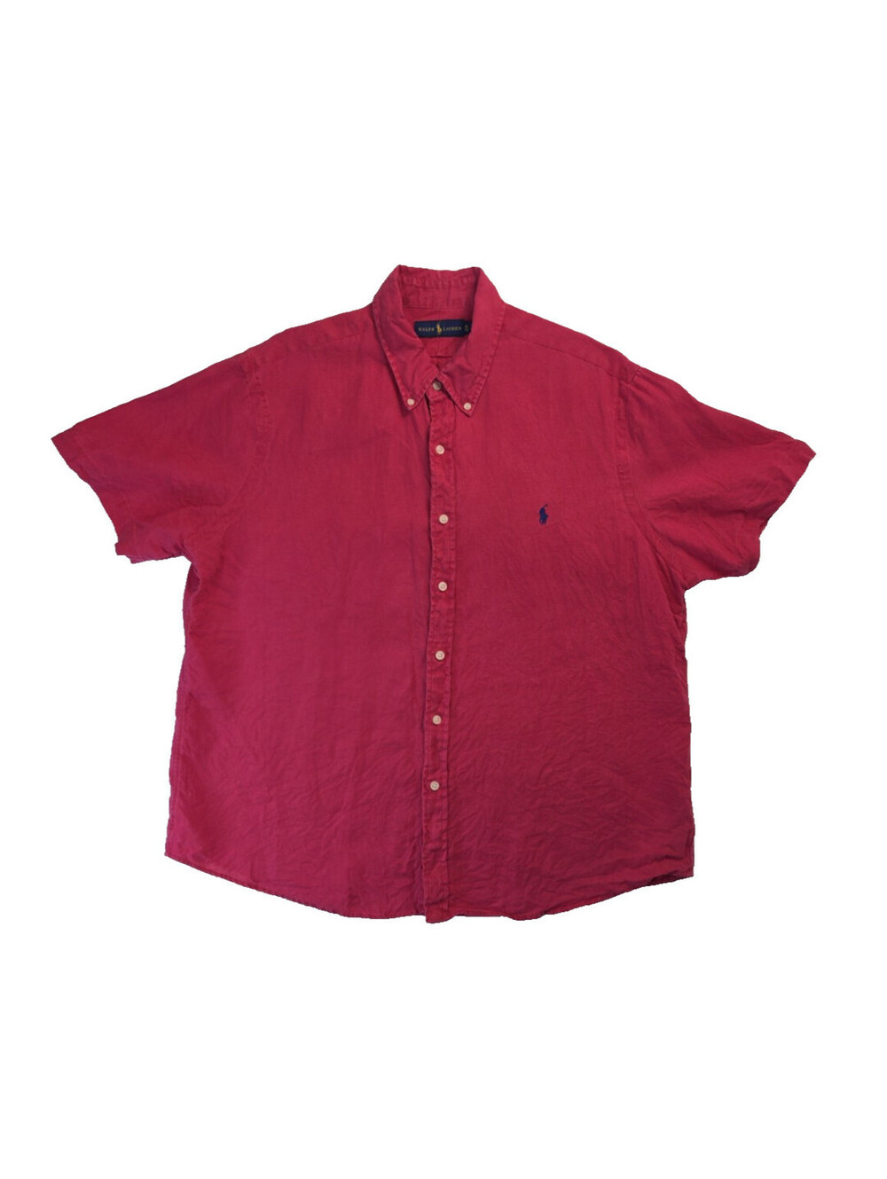 Polo Ralph Lauren Salmon Pink Red Short Sleeve Linen Button Shirt Mens Size XL